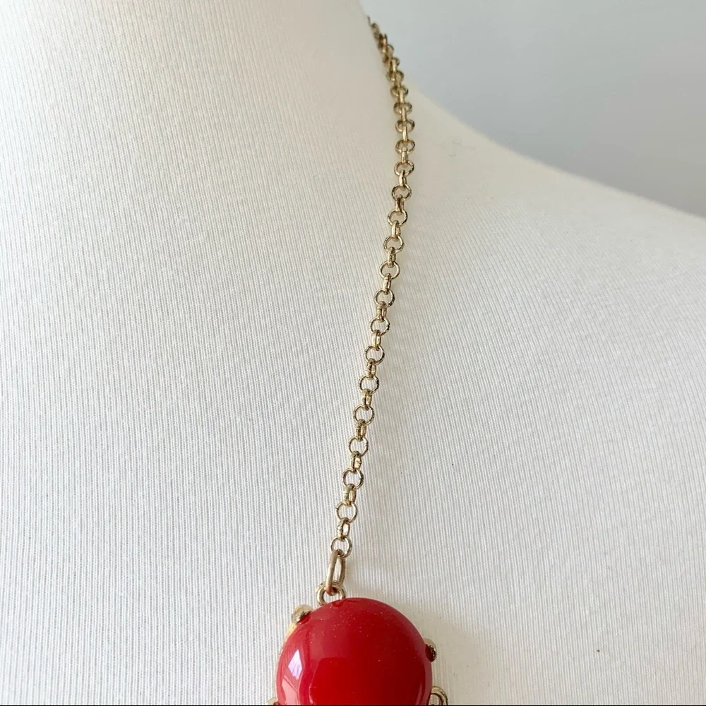 Red Bubble Stone Long Statement Necklace